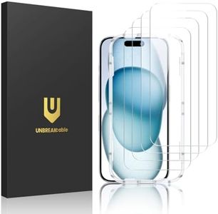 UNBREAKcable 4-Pack Screen Protector for iPhone 15, Double Shatterproof Tempered Glass [Easy Installation Frame] [9H Hardness] [99.99% HD Clear] [Case Friendly] for iPhone 6.1 inch