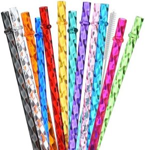 ALINK 12-Pack Reusable Plastic Clear Swirl Straws, 11" Long Colorful Hard Plastic Replacement Straws for 16 OZ 20 OZ 30 OZ Stanley, YETI, Starbucks, Owala Tumblers with Straw Brush