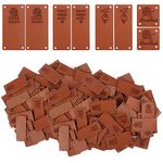 120 Pcs Handmade Leather Labels, PU Leather Label Tags for Handmade Items Hand Made Embossed Tags with Hole Hat Tags Sewing Labels for Handmade with Love DIY Crafts, Clothing, Knitting, Crocheting