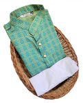 Voniry Men Regular Full Sleeve Silk Cotton Kurta with White Pajama Set (L, Green)