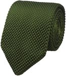 Vizakiss Men's Skinny Knit Tie Vintage Casual Formal Designer Necktie Pointed Bottom, Dark Olive Green, One size