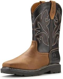 SUREWAY Cowboy Boots - Men’s Square Toe Work Boot,Pull On Leather Wellington Boots,Comfortable Durable Classic Slip Resistant Steel Toe Western Boot - slip on