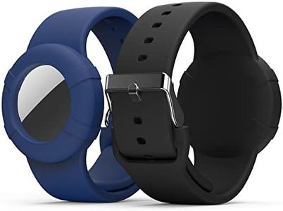 Air Tag Bracelet for Kids(2 Pack), Soft Silicone Air Tag Wristband Kids, Lightweight GPS Tracker Holder Compatible with Apple AirTag Watch Band for Child (Black & Navy Blue)