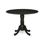 DLT-ABK-TP Dublin Dining Table Made of Rubber Wood with Two 9 Inch Drop Leaves, 42 Inch Round, Wirebrushed Black Finish