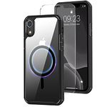 Amizee Magnetic Case Compatible with iPhone XR Case [Compatible with MagSafe] with Screen Protector Clear Back Shockproof Protective Phone Case (Black)