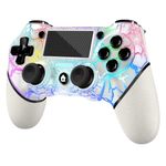 AceGamer Wireless Controller for PS4, White Crack Custom Design with RGB Light,1000mAh Battery and 3.5mm Audio Jack, V2 Gamepad Joystick Compatible with PS4/Slim/Pro and Windows PC! (White-Light Up)