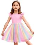 Arshiner Toddler Girls Summer Sundresses Crew Neck Tutu Gown Flower Girls Dresses for Party Wedding (0-Rainbow, 7-8 Years)