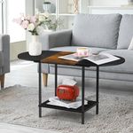 ETELI 2 Tier Small Oval Coffee Table Black Farmhouse Center Table with Storage and Wooden Shelf Round Coffee Tea Tables for Living Room, Home Office, 34 X 15.7 inch