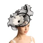 VIMARO Black Fascinator Hats for Women with Colorful Flower, Tea Party Kentucky Derby Hats for Women (White)