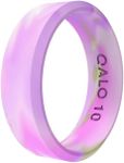 QALO Women's Rubber Silicone Ring, Natural Stone Modern Rubber Wedding Band, Breathable, Durable Engagement Silicone Ring, 6.5mm Wide 1.8mm Thick, Amethyst, Size 9