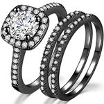 Silver Rose Gold Three-in-One Wedding Engagement Bridal Halo Ring Set (Black, 12)