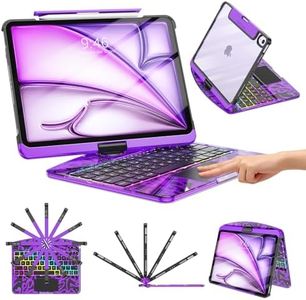 TSQQST Clear Wireless Keyboard Case for iPad Air 13 Inch (M4/M3/M2, 2025/2024/2026)/ iPad Pro 12.9" (6th/5th/4th/3rd Gen), 7-Color Backlit, Pencil Holder & Multi-Touch Trackpad, 360 Rotatable, Purple