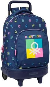 Safta Benetton Cool - Mochila Grande con Ruedas, Compacta, Extraíble, Ideal para Niños de Diferentes Edades, Cómoda y Versátil, Calidad y Resistencia, 33x22x45 cm, Color Azul Marino
