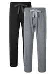 DAVID ARCHY Men's Comfy Jersey Soft Cotton Knit Pajama Long John Lounge Sleep Pant in 2 Pack (L, Black/Heather Gray)