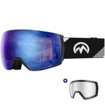 OutdoorMaster Ultra Ski Goggles Lens by ZEISS, OTG Snowboard Goggles Anti-fog Wide View, Magnetic Interchangeable Lens, Snow Goggles for Men & Women(Blue Vlt 27% + ClearLens)