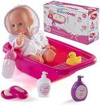 Prextex 8-pc Baby Doll Bath Set with Doll, Crib-shaped Bathtub, Robe Bath Toys Accessories - Baby Dalia Dolls Bathing Gift Toy Alive-like Set for Boys and Girls 3+ Excellent Stocking Fillers!