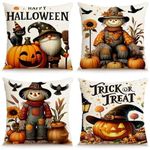 Haundry 4-Pack Fall Pillow Covers, 18x18 Inches Halloween Throw Pillow Covers for Autumn, Scarecrow Pillow Cases for Harvest Decorations, Sofa, Cushion Cover, Home Decor