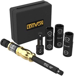 LEXIVON 10-Inch Speed Collar Extension Bar and 1/2-Inch Lug Nut Impact Socket Set | 6 Total Lug Nut Sizes. Cr-Mo Steel, Fully Impact Grade