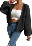 SHENHE Women's Color Block Open Front Long Sleeve Ribbed Knit Cropped Cardigan Sweaters Black M