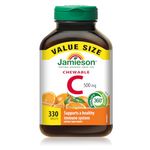 Jamieson Chewable Vitamin C 500 mg Natural Tangy Orange, Supports Immune Health, Strong Teeth and Bones. Family Friendly (4+), Vegetarian, Non-GMO, Gluten-Free, No Artificial Flavours, Colours, or Preservatives, 330 Count, Proudly Canadian