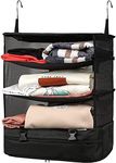 Portable Hanging Travel Shelves Bag, 3-Shelf Suitcase Packing Cubes Organizer with 2 Hooks, Large Capacity Collapsible Closet Storage Bag Space Saver for Wardrobe Suitcase Carry On (A)