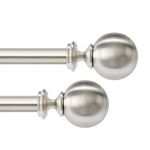 Deco Window Pack Of 2 52 to 144 Inch Adjustable Curtain Rod for Window & Door with Ball Finials Extendable Iron Pole(1" Diameter, Satin Silver)