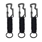 Easere Paracord Keychain Lanyard Woven key chain with Carabiner for Keys Flashlight Whistle Backpack for Men Women 3 Pack Black