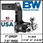 B&W Trailer Hitches 2.5 Model 10 Blk T&S Tri Ball for Multi-Pro Tailgate