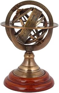 Brass Armillary Sphere Astrolabe On Wooden Base Maritime Nautical & Collectible