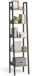 VASAGLE Bookshelf, 5-Tier Narrow Bookcase, Ladder Shelf for Home Office, Living Room, Bedroom, Kitchen, Camel Brown and Black ULLS109B50V2