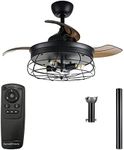 Parrot Uncle Ceiling Fans with Lights and Remote Black Bedroom Ceiling Fan with Light and Retractable Blades, 36 Inch