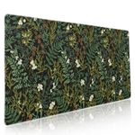 Black Aesthetic Vintage Botanical Gaming Mouse Pad XXL Cute Forest Green Plant Nature Floral Extended Large Mouse Pad Big Mousepad Non-Slip Stitched Edge Long Mat for Desk Office Computer,35.4x15.7 in