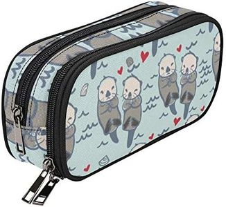 ANANGTEE Sea Otters Lover Pencil Case for Girls Boys, 10x8 IN Large Capacity School Bag Stationery Accessory Zippers Canvas Pouch, Office Supplies Crayon Markers Organizers Soft Pen Box