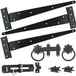 Gate Hinge Kit Fitting Set 16" Hinges Brenton Bolt Ring Latch Wooden Gate Black - HAVEN HERITAGE