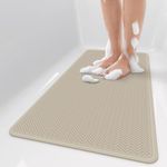 Bligli Non Slip Bathtub Mat, 16.9x36 inches Extra Long Bath Mats with Strong Suction Cups, Soft Rubber Shower Stall Mat for Bathroom, Durable and Machine Washable (Brown)