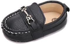 LONSOEN Baby Girls Boys Loafers Prewalker Moccasin Crib Shoes, 209 Black, 0-6 Months Infant