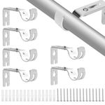 6 Pack Adjustable Silver Curtain Rod Brackets, Heavy Duty Poles Holders for 25mm Rod, Curtain Pole Bracket with Screw for Poles, Walls, Doors, Shower Rods