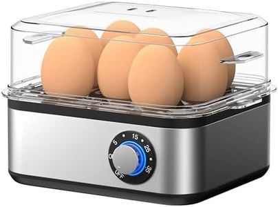 TIUIT Electric Egg Cooker for Hard Boiled Eggs Adjustable Timer Egg Boiler Machine Rapid Egg Steamer 8 Eggs Capacity Stainless Steel Egg Maker Egg Poacher with Auto Shut-Off