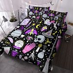 BlessLiving Halloween Witch Items Bedding Double Witchcraft Duvet Cover Set 3 Piece Quilt Cover and 2 Pillowcases Wiccan Gift (Purple Pink and Black)