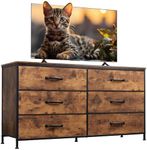 WLIVE Wide Fabric Dresser, 6 Drawer Dresser TV Stand for 60" TV, Dressers Bedroom Furniture Large Storage Tower Unit with Fabric Bins, Dresser for Bedroom, Closet, Hallway, Rustic Brown