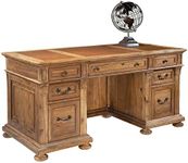 Hekman Furniture Junior Executive Desk – Traditional Wood Executive Desk with Leather Top, Multiple Drawers, Pull-Out Work Surfaces & Antique Brass Hardware for Home and Office Decor