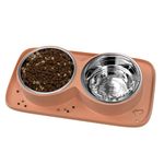 JOYFAST Dog Food Bowls Double No Spill No Mess Stainless Steel Dog Bowls Easy to Clean Non-Skid Design, Perfect for Small or Medium, Pink