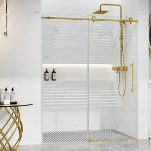 Garveehome Shower Glass Door (56-60" W x 75 "H), Frameless Shower Door with Clear SGCC Tempered Glass 5/16" (8mm), Shower Sliding Door with Waterroof Seal Strip, Stainless Steel Hardware, Gold