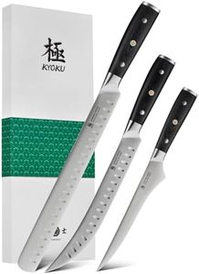 KYOKU 3pc Kitchen Knife Set, Samurai Series 6.5" Boning Knife 12" Slicing Knife 10" Butcher Knife Set, High Carbon Steel Japanese Style Knives with Pakkawood Handle Sheath for Meat Fruit Vegetable
