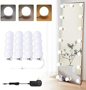 Vanity Lights for Mirror, 16 LED Bulbs Hollywood Makeup Lights, 3 Color Modes, Dimmable Brightness, Plug in, Stick up, for Dressing Table Bathroom Body Wall Mirror Lights