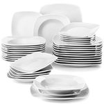 MALACASA Dinner Sets for 12 People, 36-Piece Porcelain Square Plate and Bowls Set with 12-Piece Dinner Plates/Dessert Plates/Soup Plates, Series Julia, Ivory White