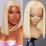 Blonde Bob Lace Front Wigs Human Hair Pre Plucked Glueless 13x4 HD Lace Frontal Wig With Baby Hair 150% Density 613 Color Short Straight Bob Wigs For Black Women (Blonde Bob Wig, 8 Inch)