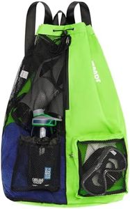 WANDF Swim Bag Mesh Drawstring Backpack with Wet Pocket Beach Backpack for Swimming, Gym, and Workout Gear (XL-Green)