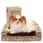 Furhaven Pet Dog Bed - Cooling Gel Memory Foam Plush Kilim Southwest Home Decor Traditional Sofa-Style Living Room Couch Pet Bed with Removable Cover for Dogs and Cats, Desert Brown, Small