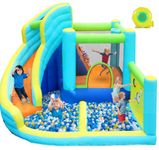 FBSPORT Inflatable Bounce House, Air Bounce House with Water Slides, Climbing Wall, Jumping and Splash Pool, Ball Shooting, Kids Bouncy Castle for Outdoor Backyard Discovery(with 450W Blower)